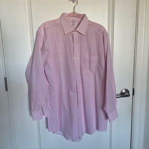 Brooks Brothers Madison non iron pink squares button up dress shirt 16.5 - 32